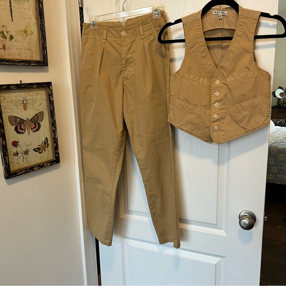 Tan Alex Mill vest trouser set suit(ish) festival wear